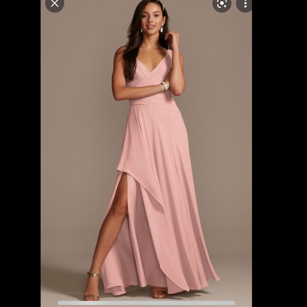 David’s Bridal - Tank Georgette Cascade Dress with Slit - Pink Size 6